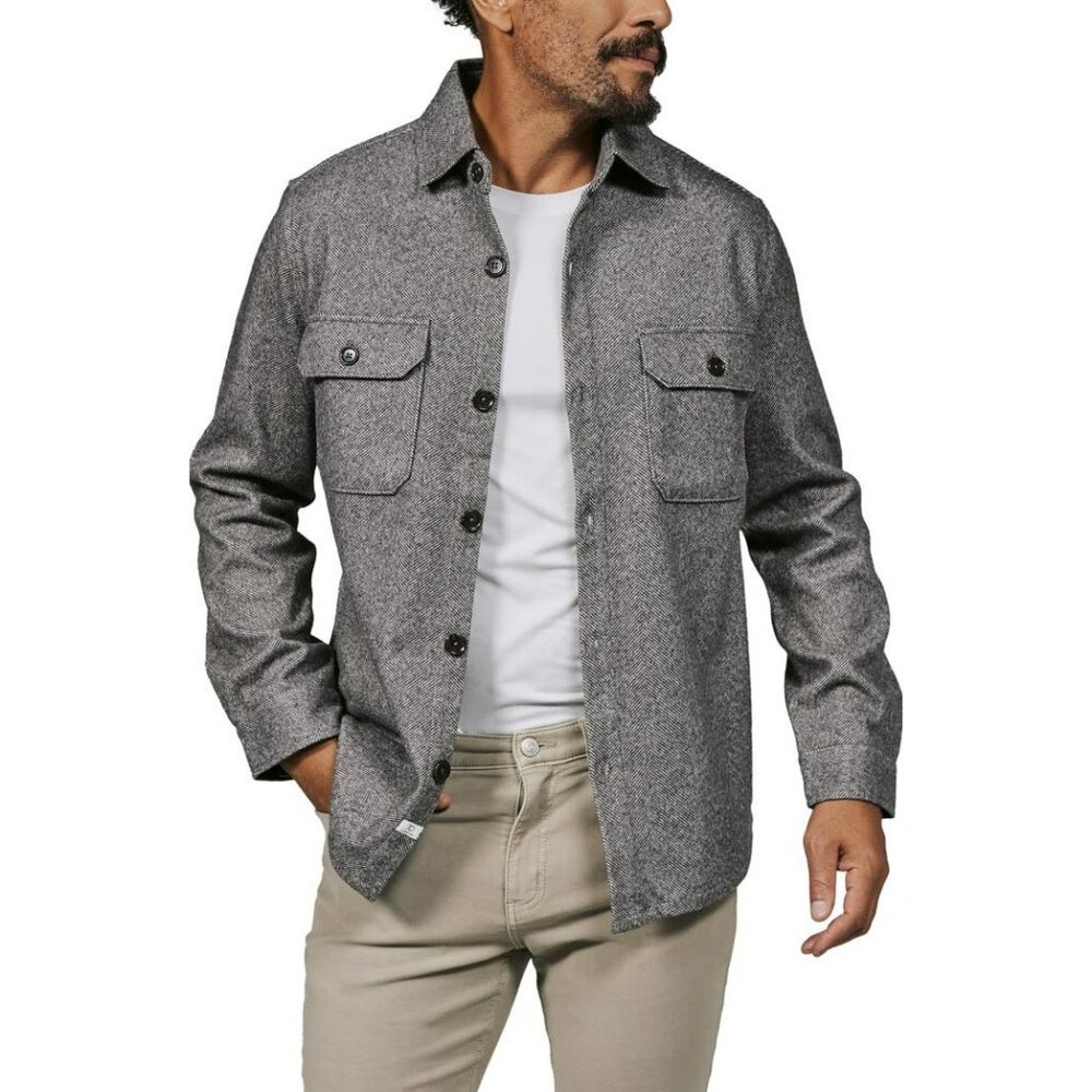 New 7Diamonds Mens XXL Grey Herringbone Button-Up Coat Jacket With Front Pockets